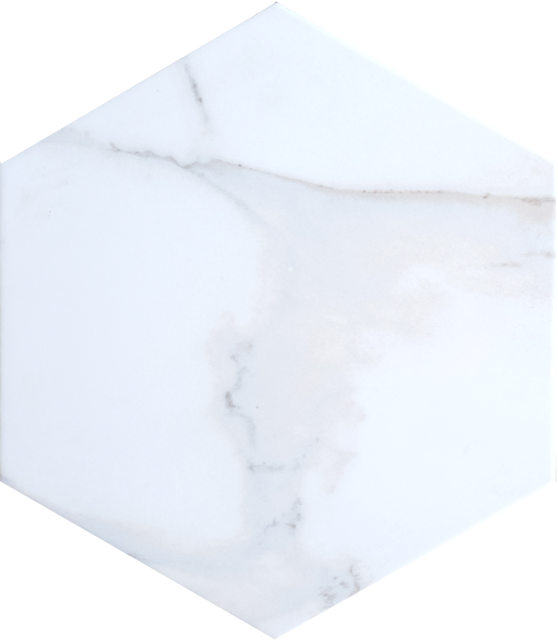 Carreau de porcelaine mat, effet marbre, forme hexagone 30x30